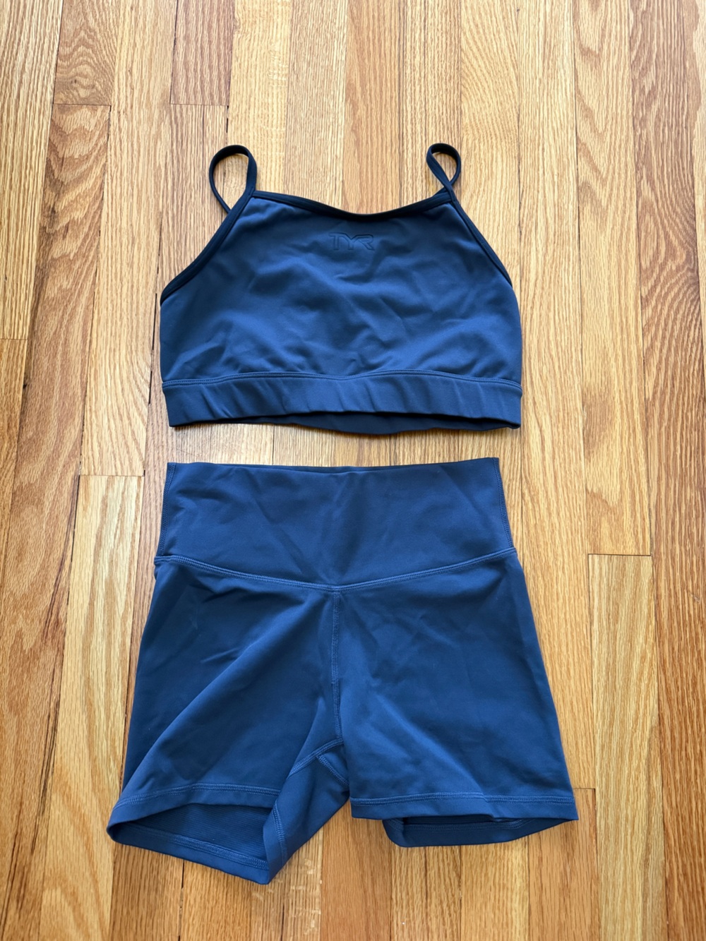 TYR Medium High Neck Sports Bra & High Rise 3.25 In. Shorts- Charcoal Gray